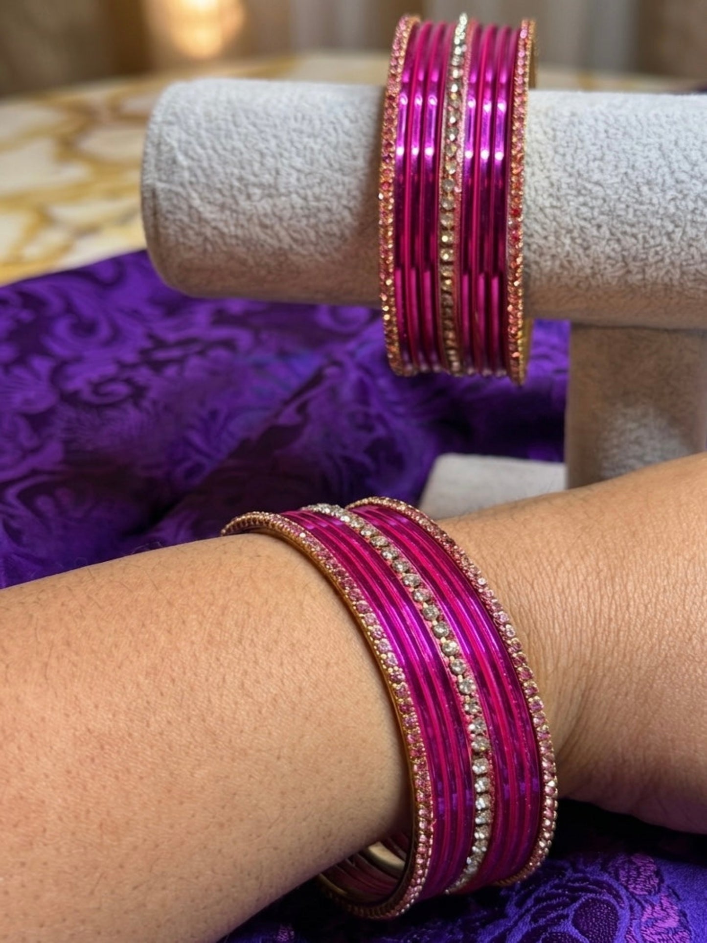 Green and Pink Bangle Set. Size 2.8