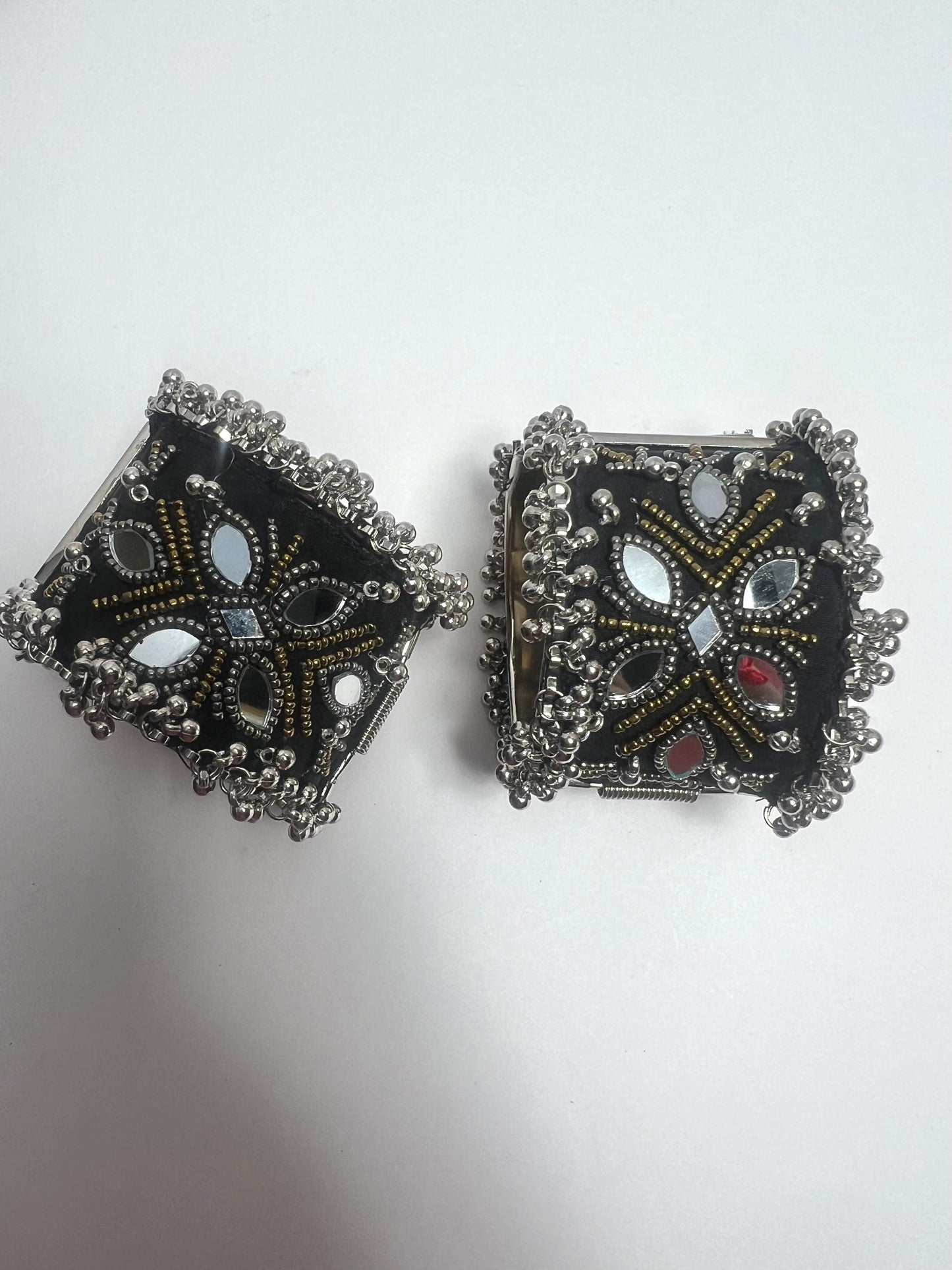 Fabric ghungroo and mirror work openable bracelets