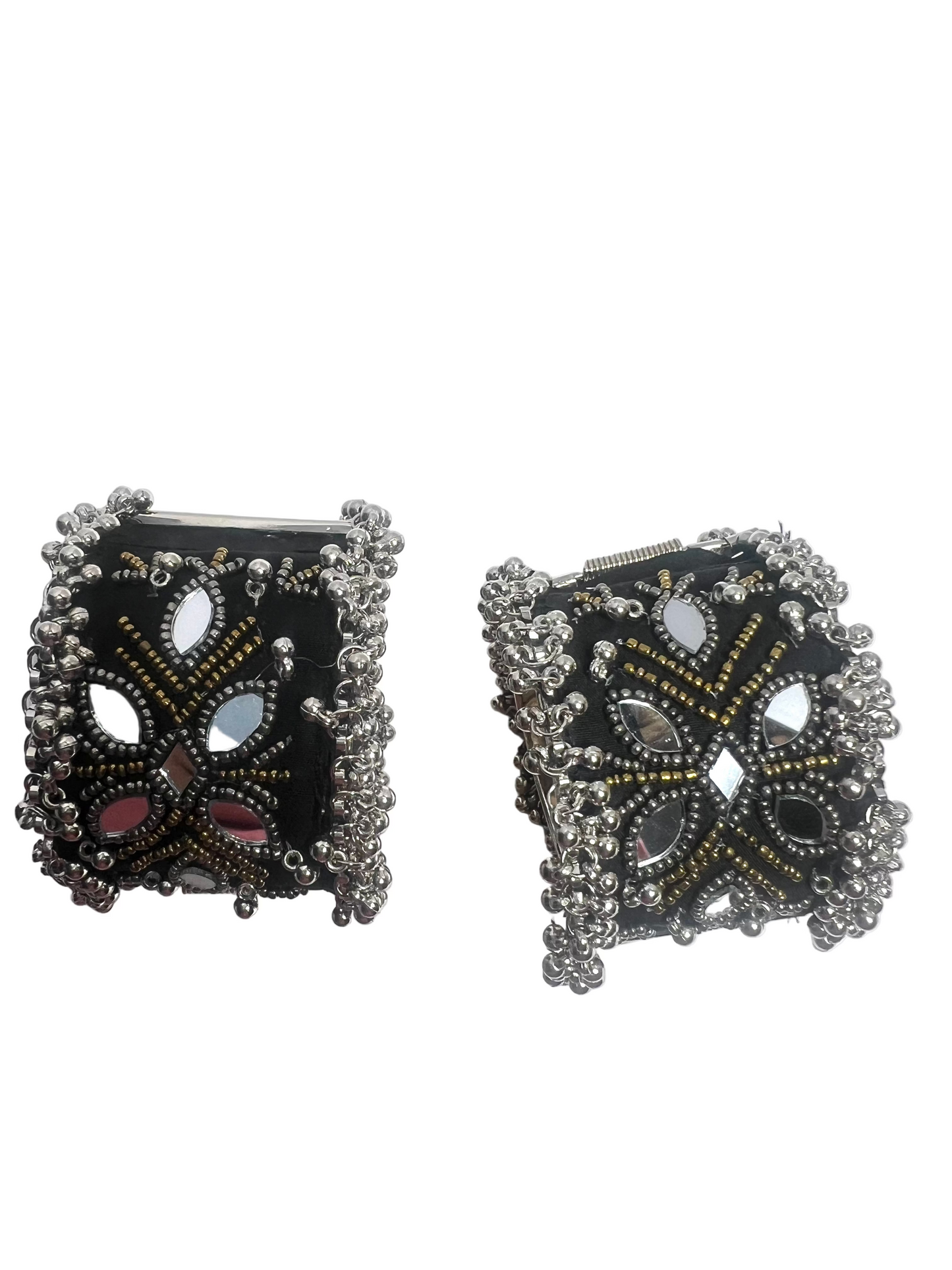Fabric ghungroo and mirror work openable bracelets