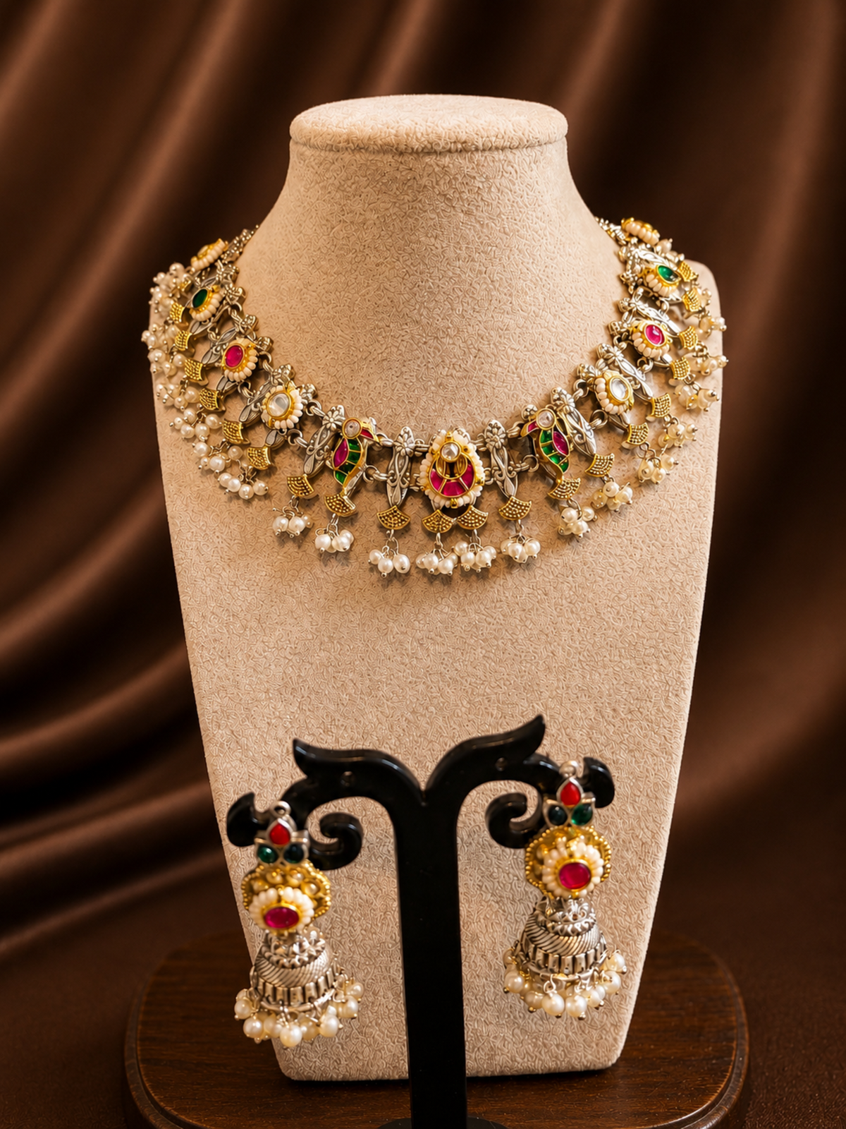 Dual Tone Necklace Set with Jhumkas