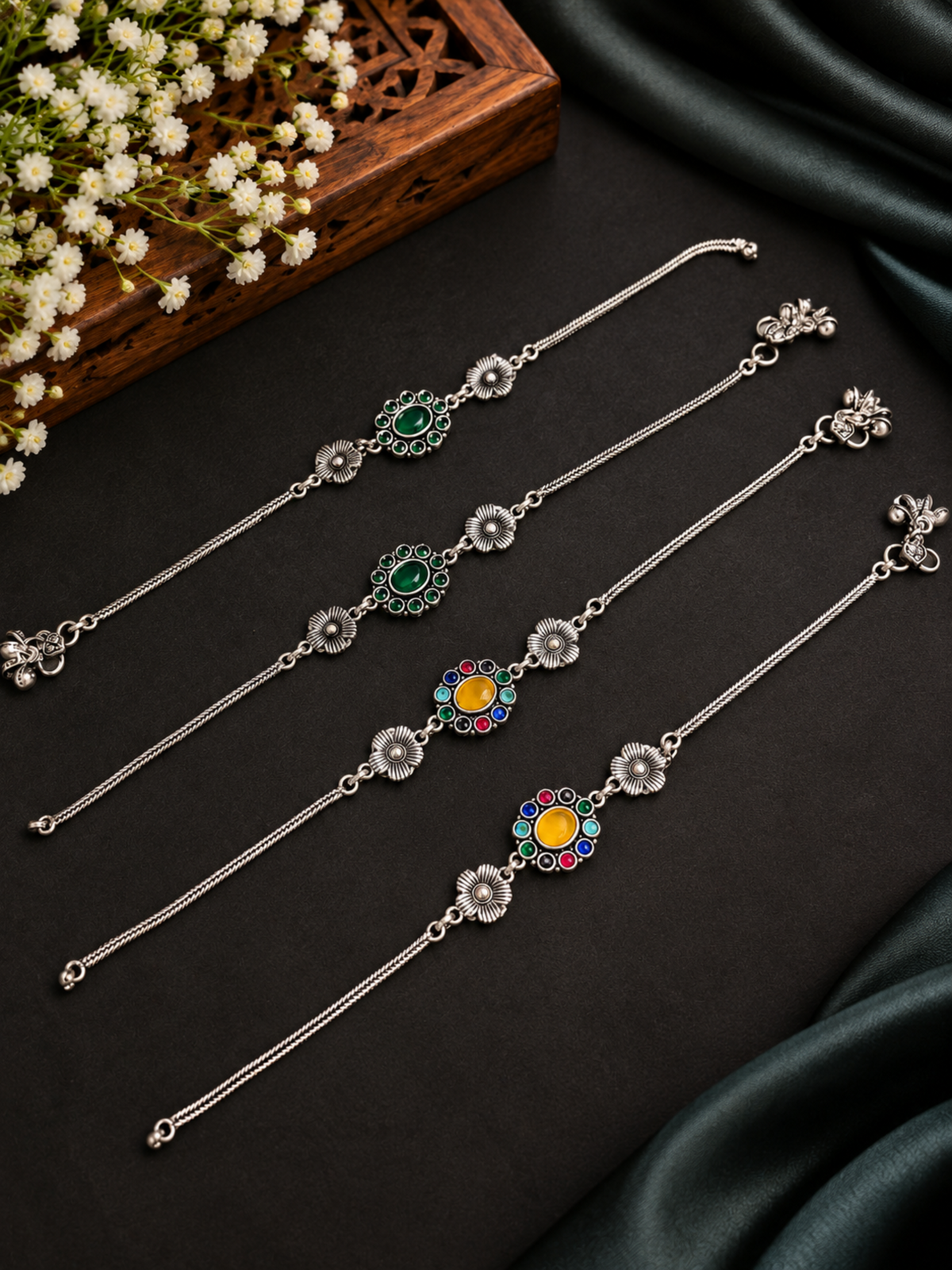 German Silver & Stonework Anklets