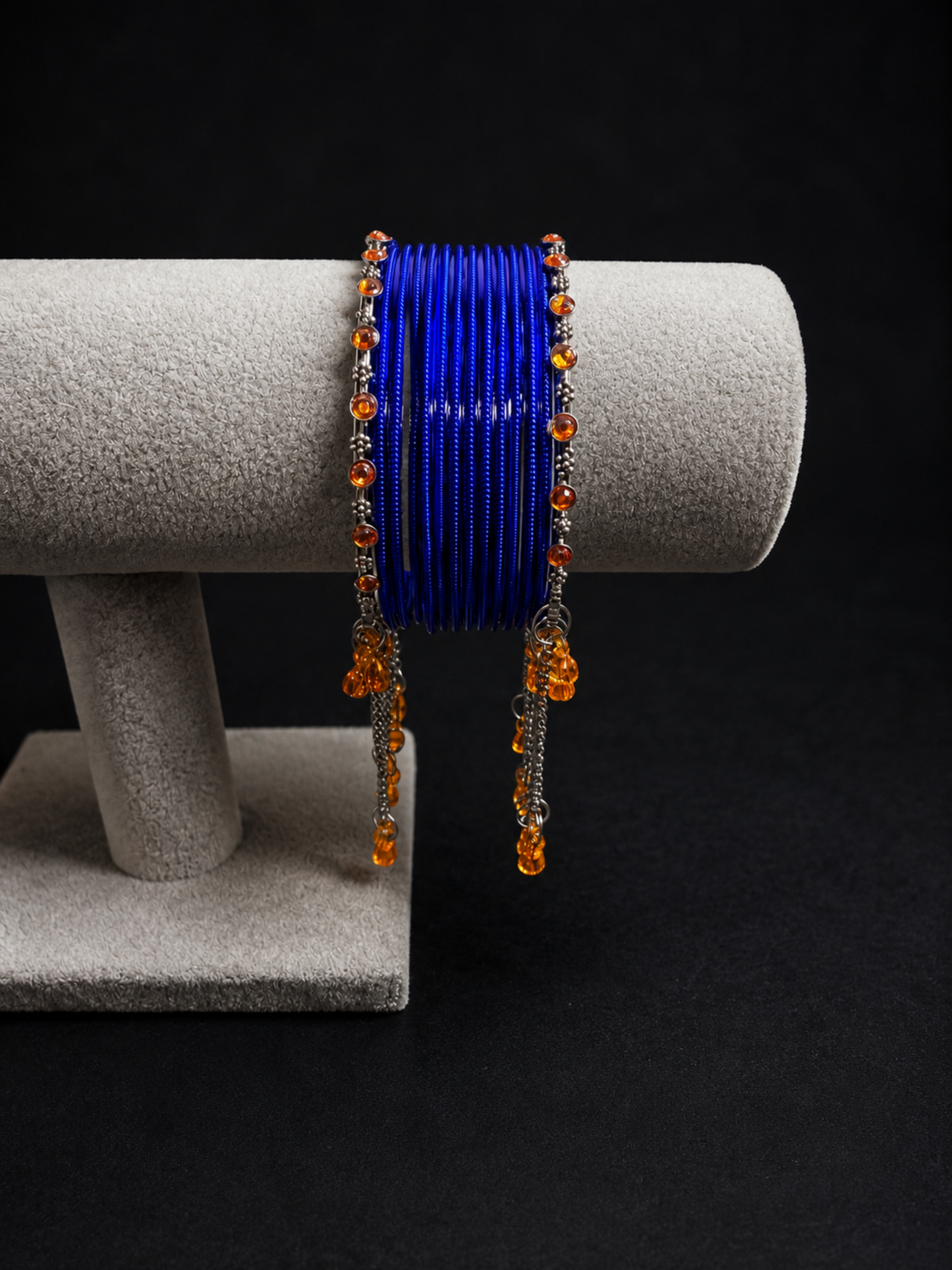 Dark Blue and Orange bangle Set. Size 2.8