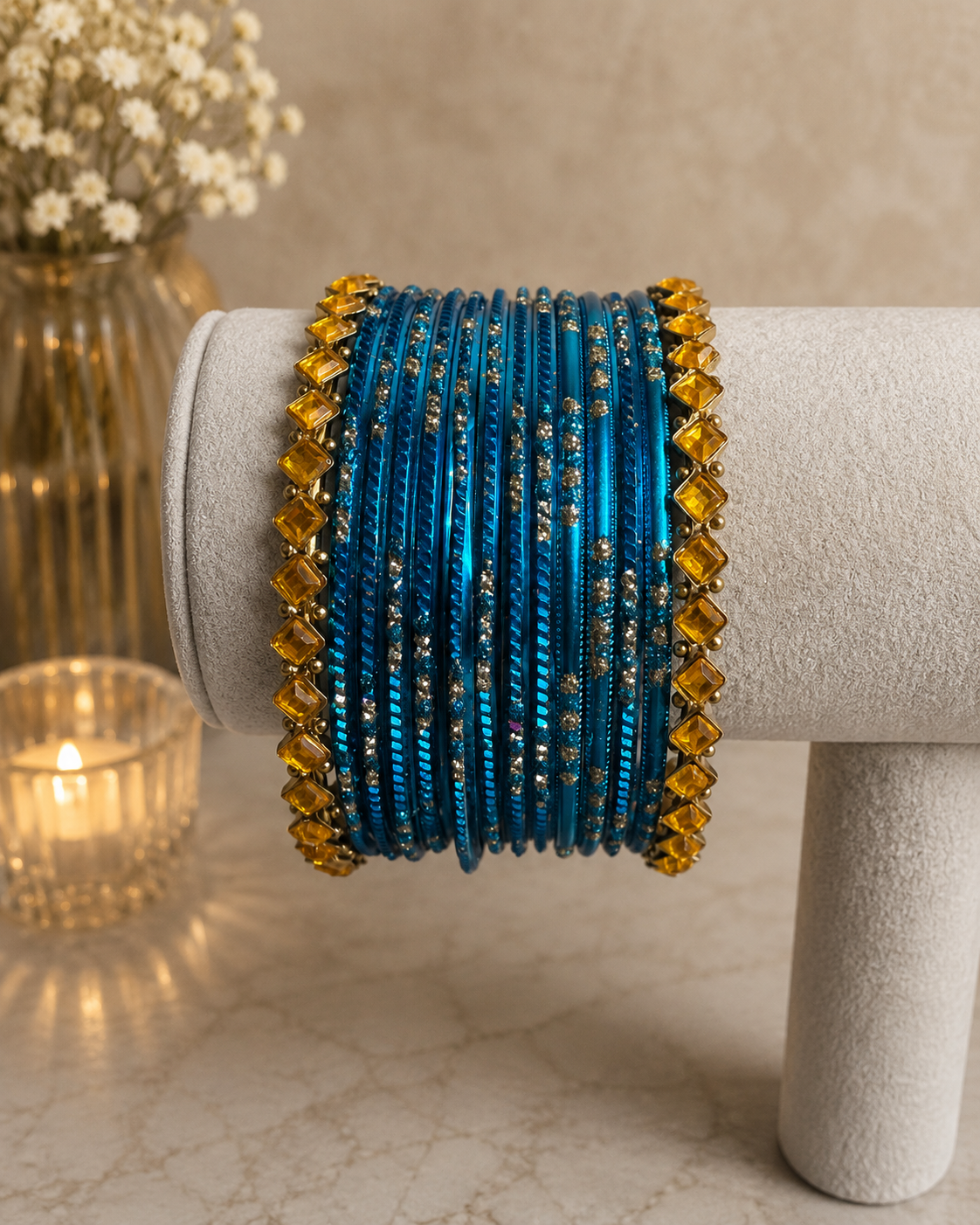 Blue and Yellow Bangle Set