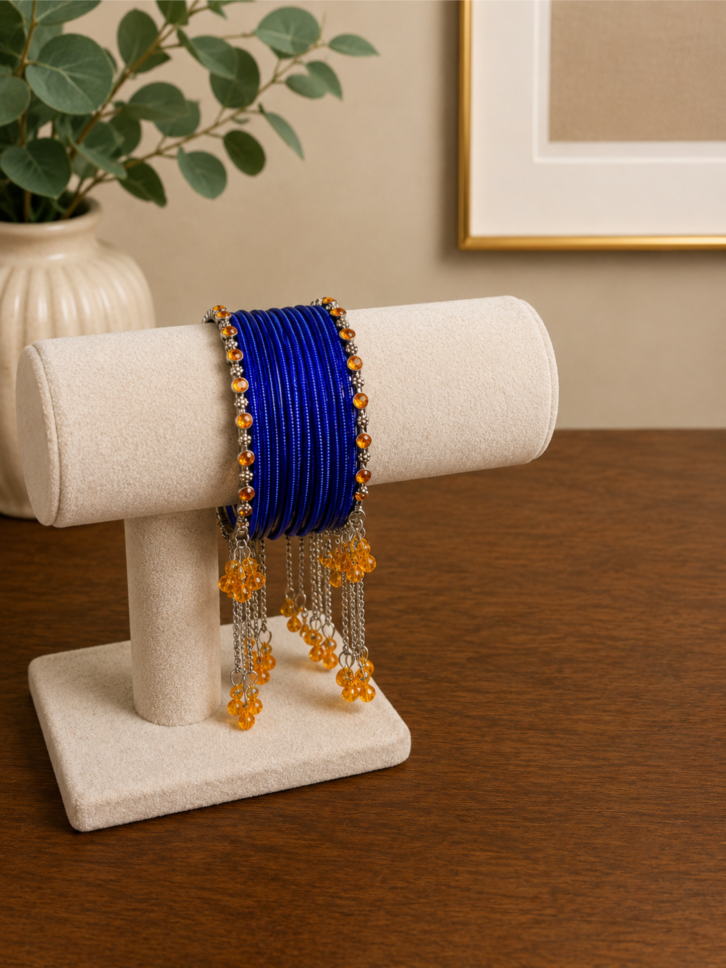 Dark Blue and Orange bangle Set. Size 2.8