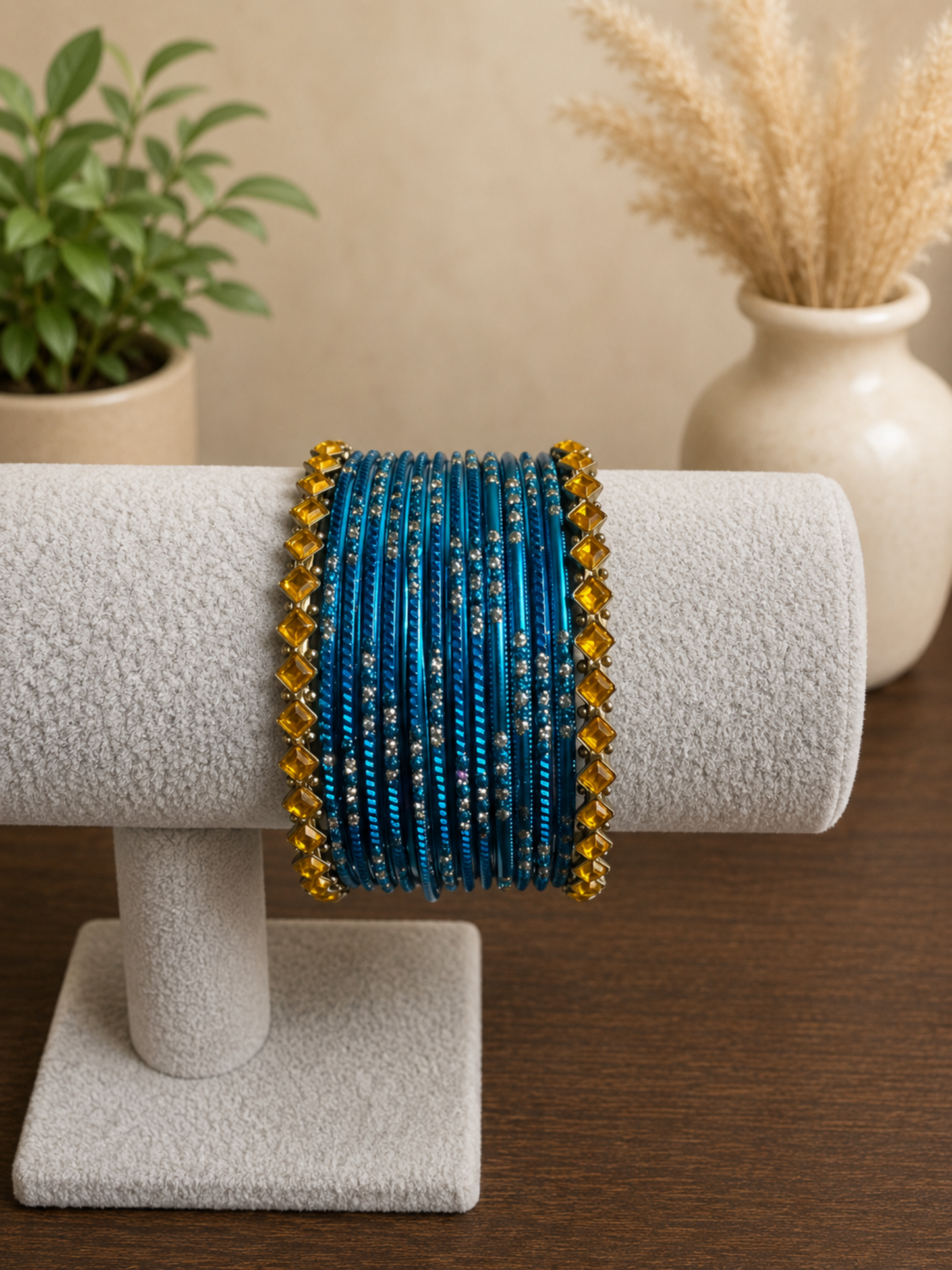Blue and Yellow Bangle Set