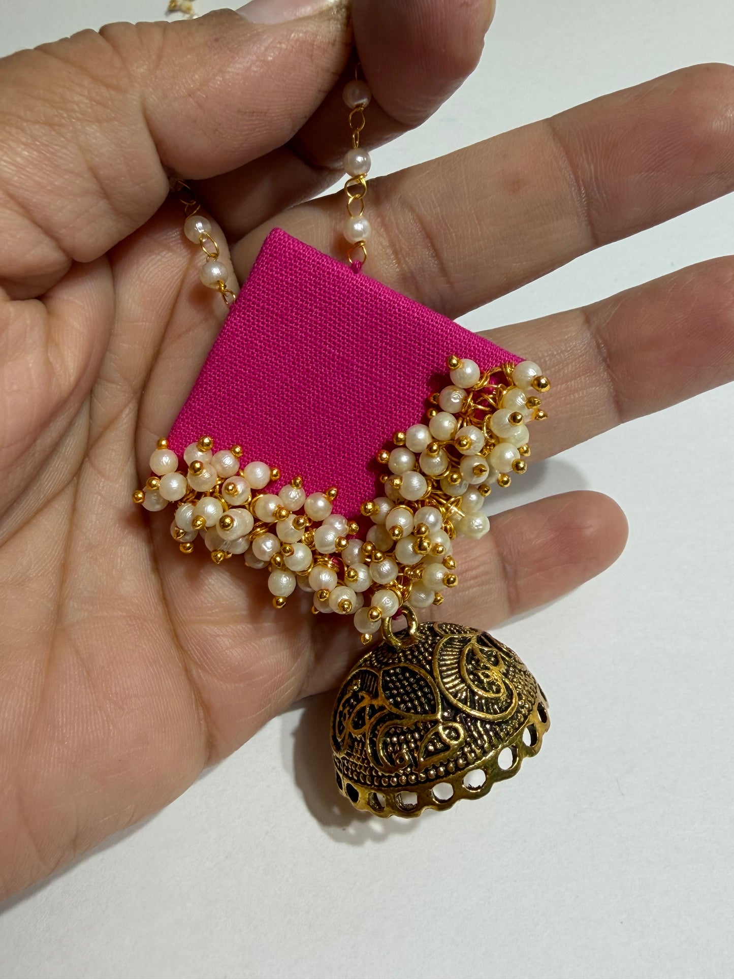 Dark Pink Pearl Necklace Set