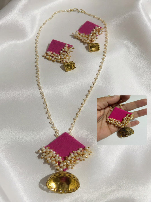 Dark Pink Pearl Necklace Set