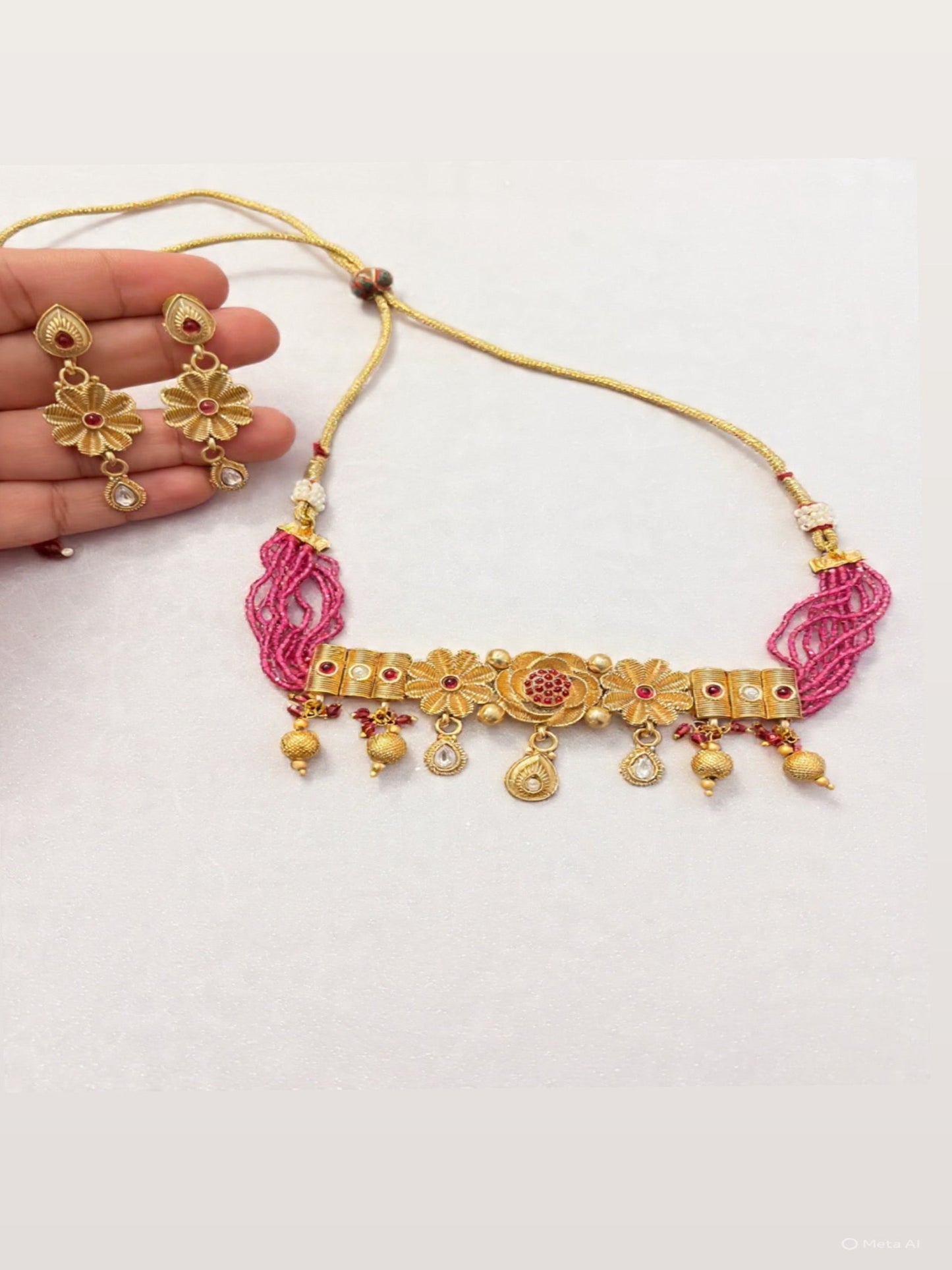 Dark pink Rajwadi Choker/necklace Set