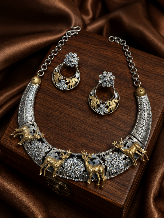 German Silver Dual Tone Necklace Set.