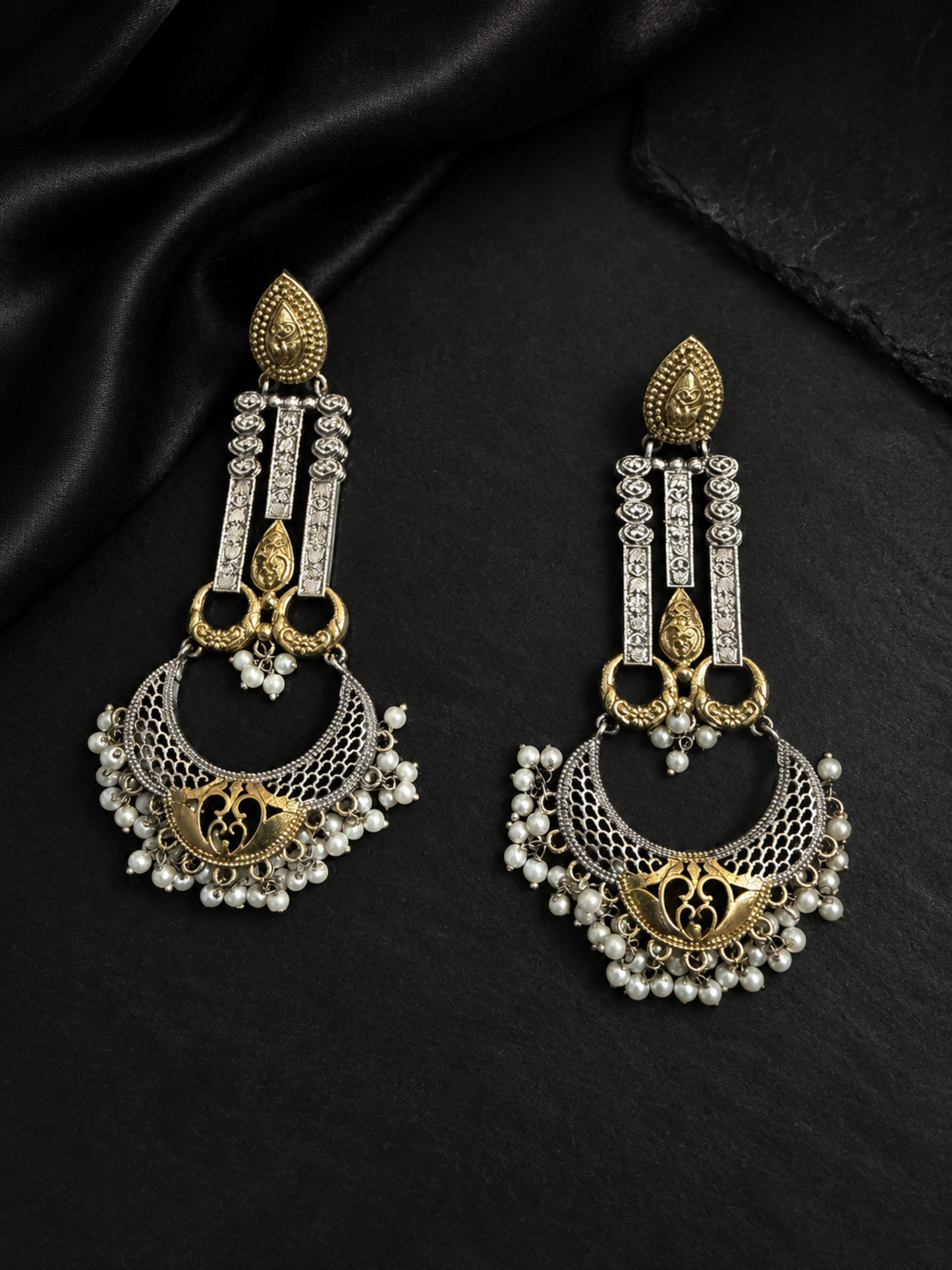 Dual Tone Long Earrings