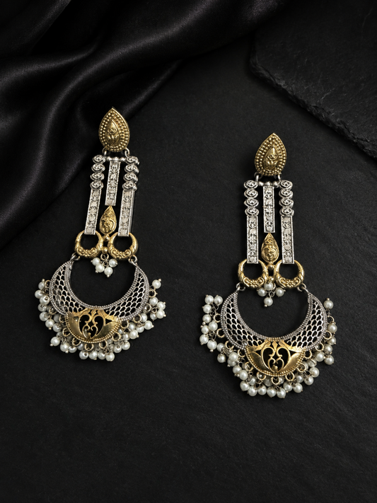 Dual Tone Long Earrings