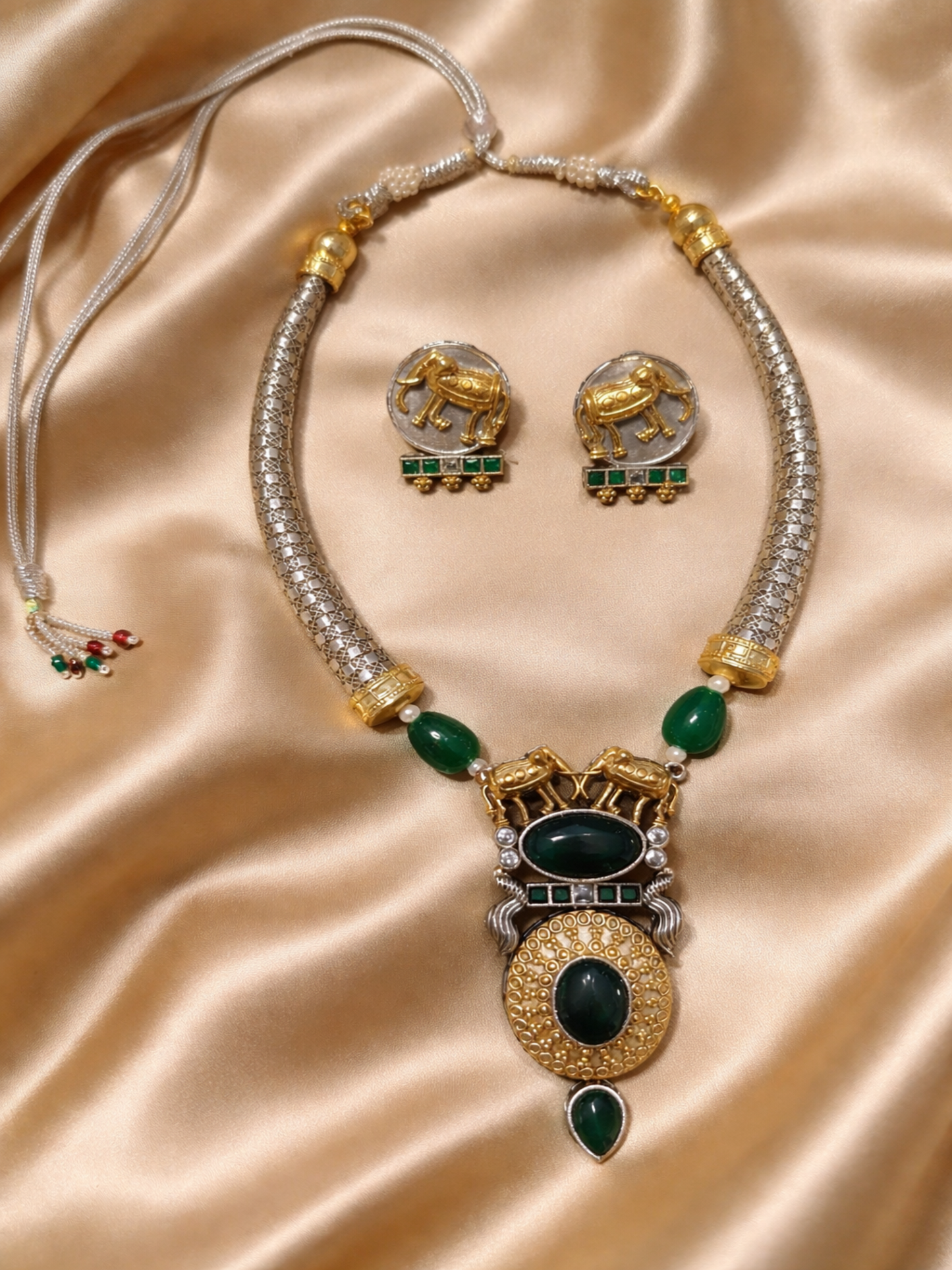 Elephant Dual Tone Necklace Set