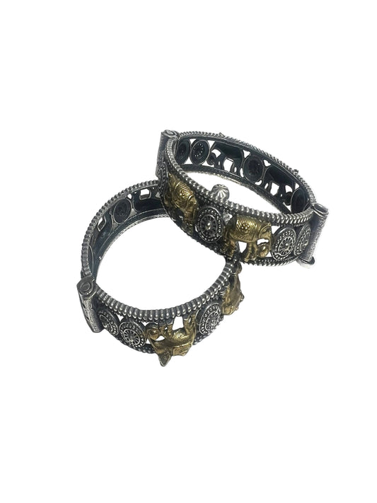 Elephant Dual tone Openable kadas/Bangles. Size 2.2