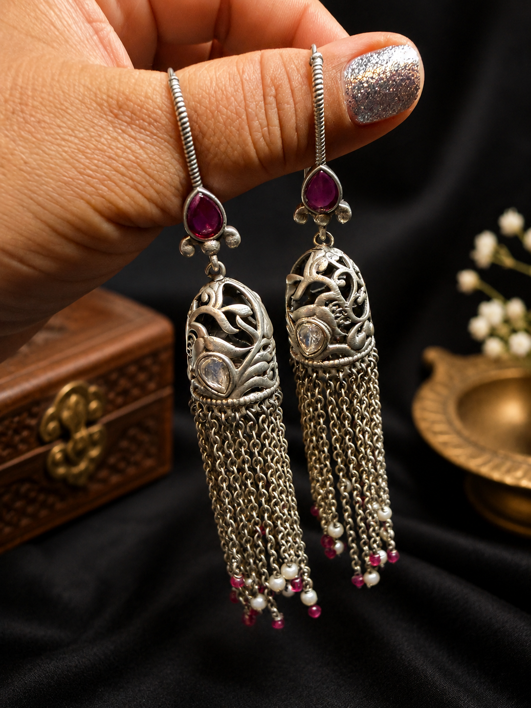 Fish Hook & Dangle Tassle Earrings