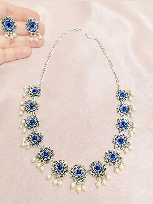 Flower German Silver Necklace Set