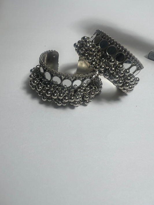 Mirrorwork and ghungroo Open Bracelets. Size 2.2