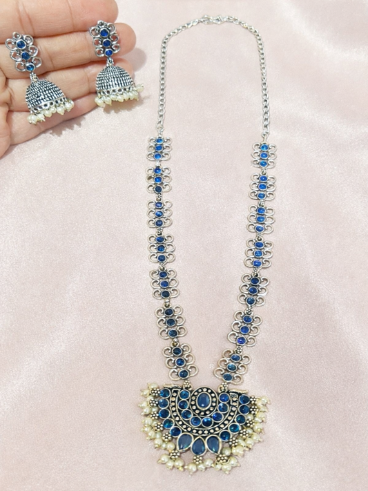 Blue Stones Long Necklace Set