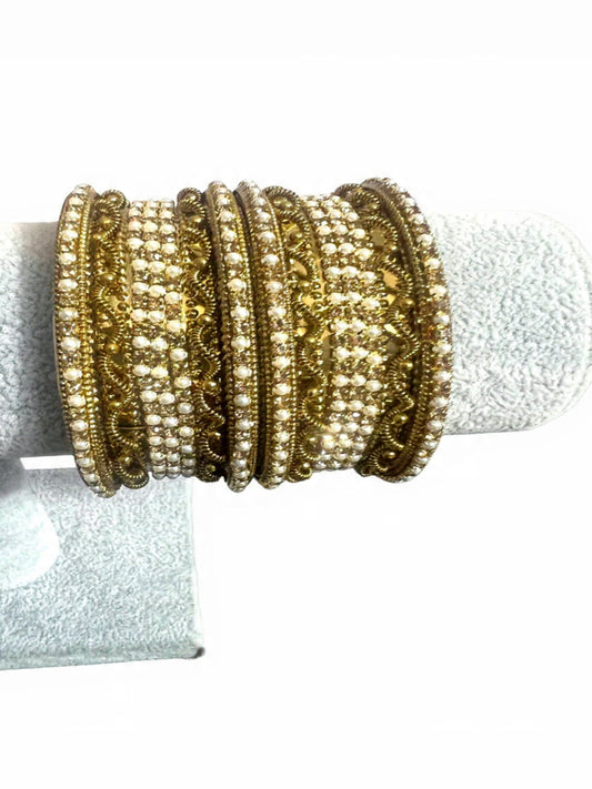Gold-Plated & Pearl Bangle Set.  Size 2.6