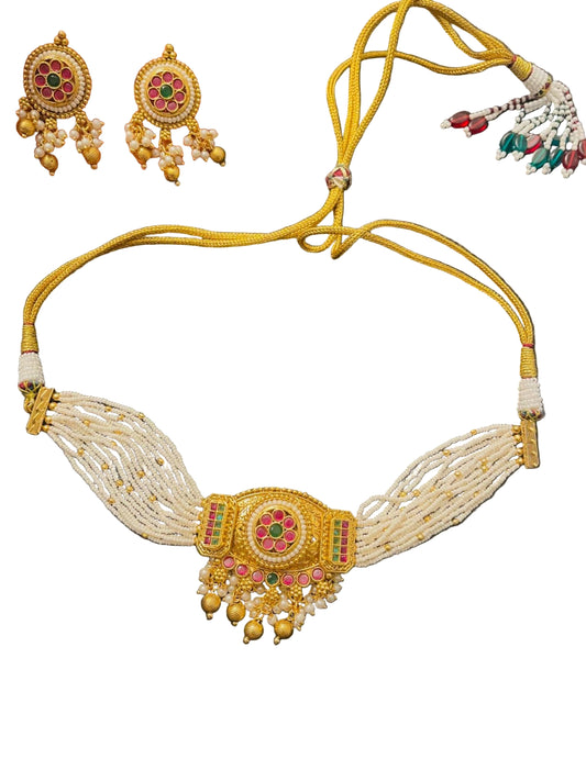 Gold Plated Pearl Choker/Necklace Set