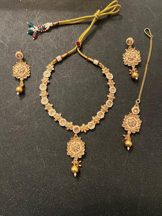 Gold plated & Pearl Choker/Necklace Set