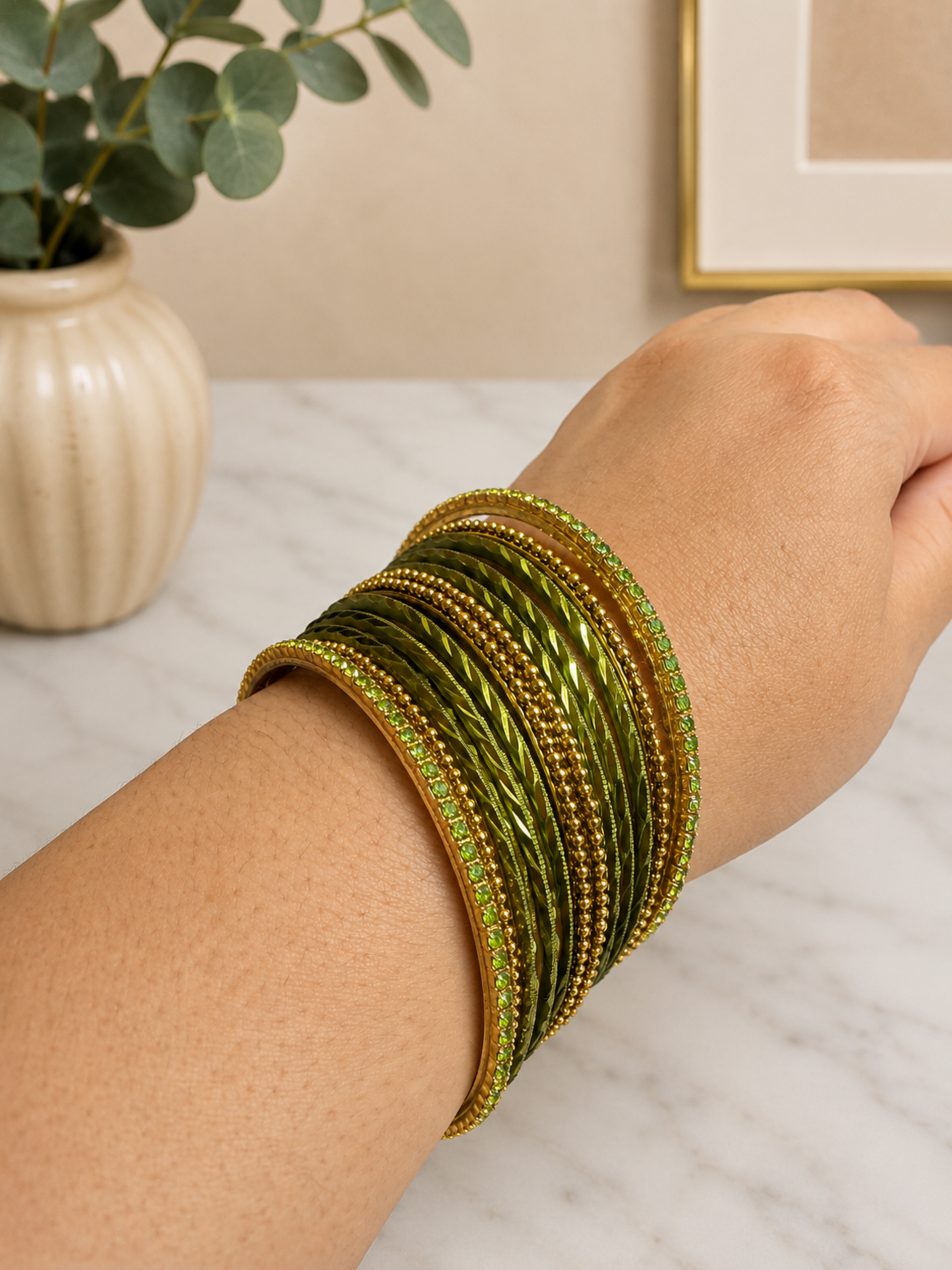Green and Pink Bangle Set. Size 2.8