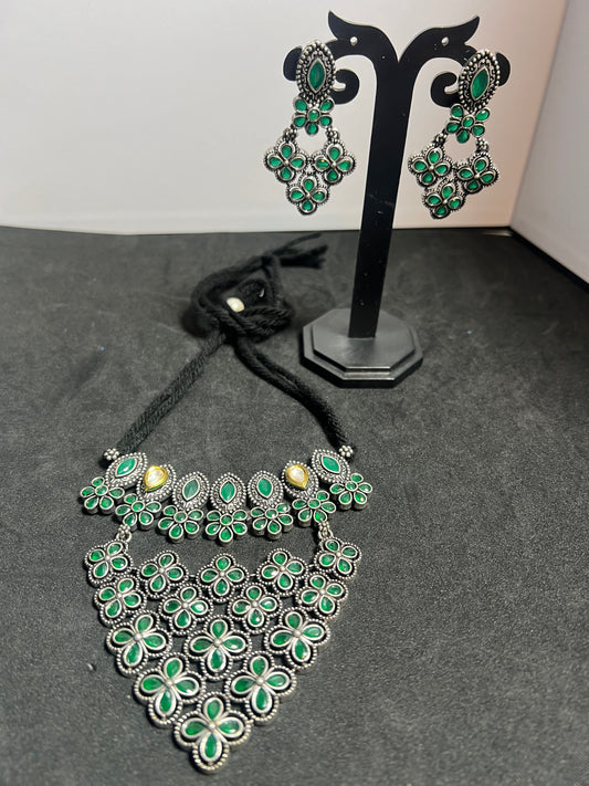 German Silver Green choker /Necklace Set
