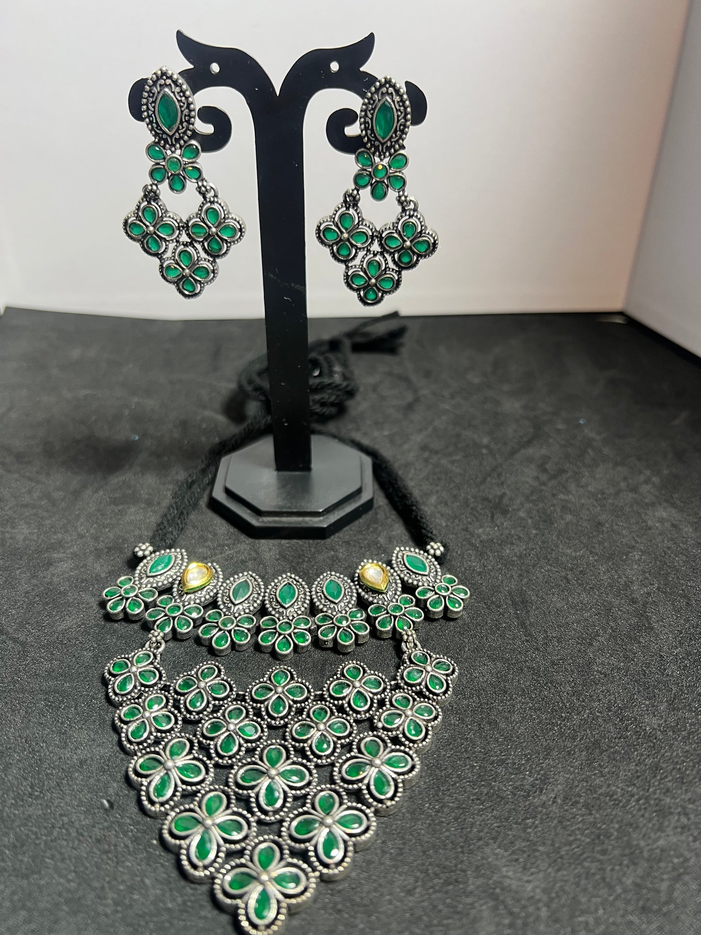 German Silver Green choker /Necklace Set