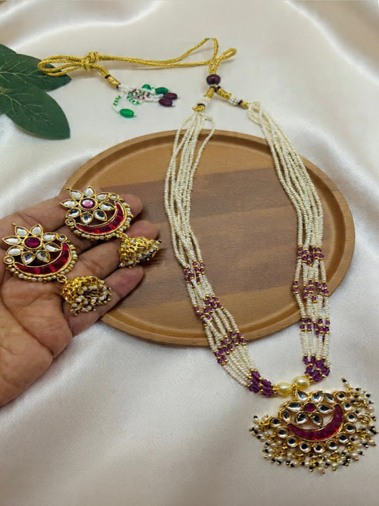 Half Moon Kundan Long Necklace Set