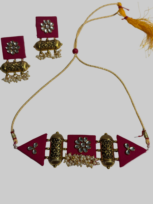 Handmade Pink Choker/Necklace Set