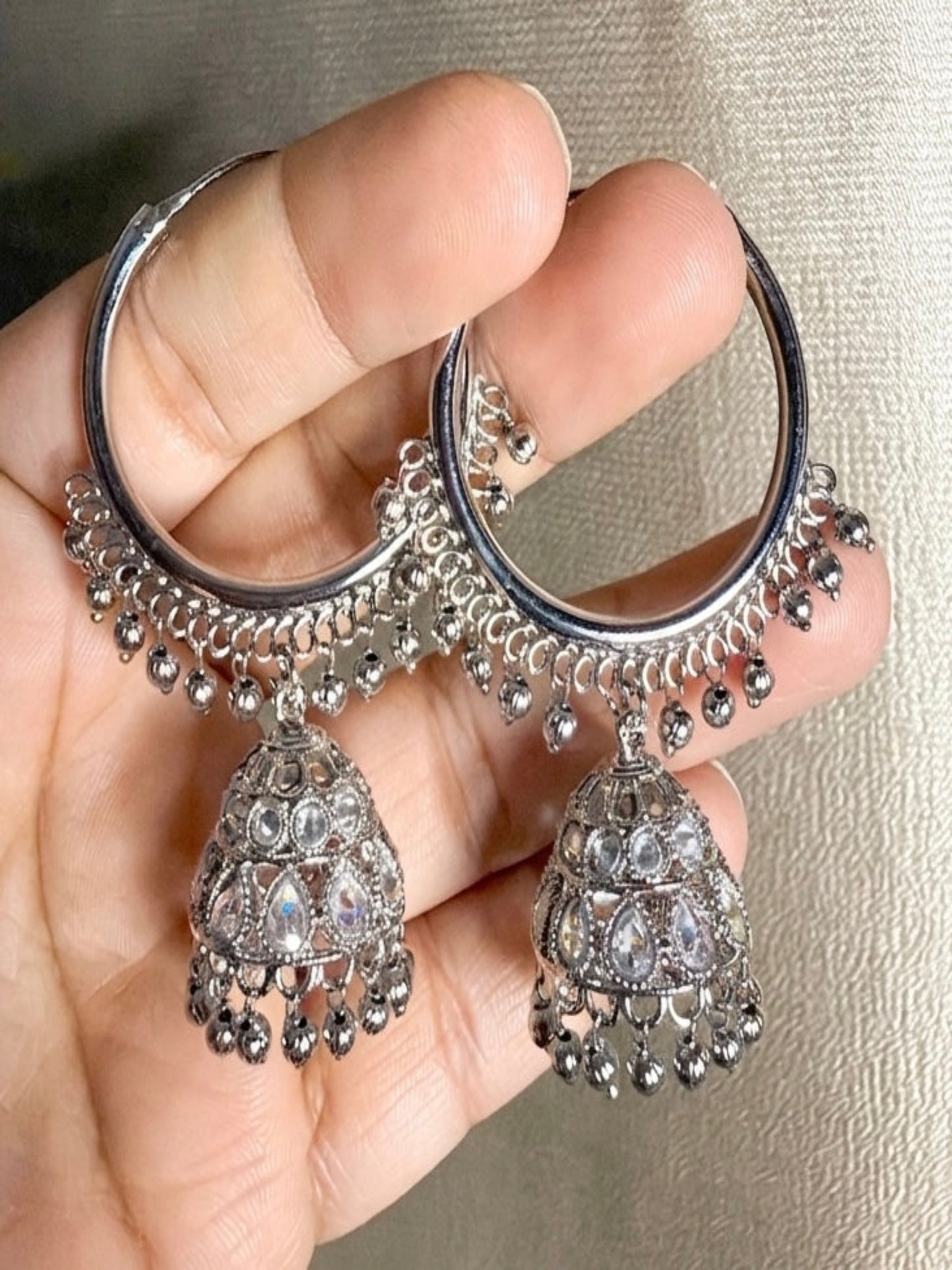 Silver Hoops Jhumka Earings
