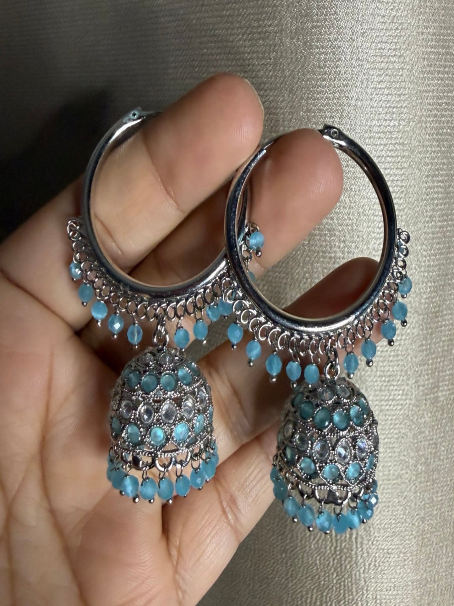 Silver Hoops Jhumka Earings
