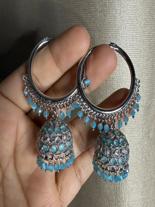 Silver Hoops Jhumka Earings