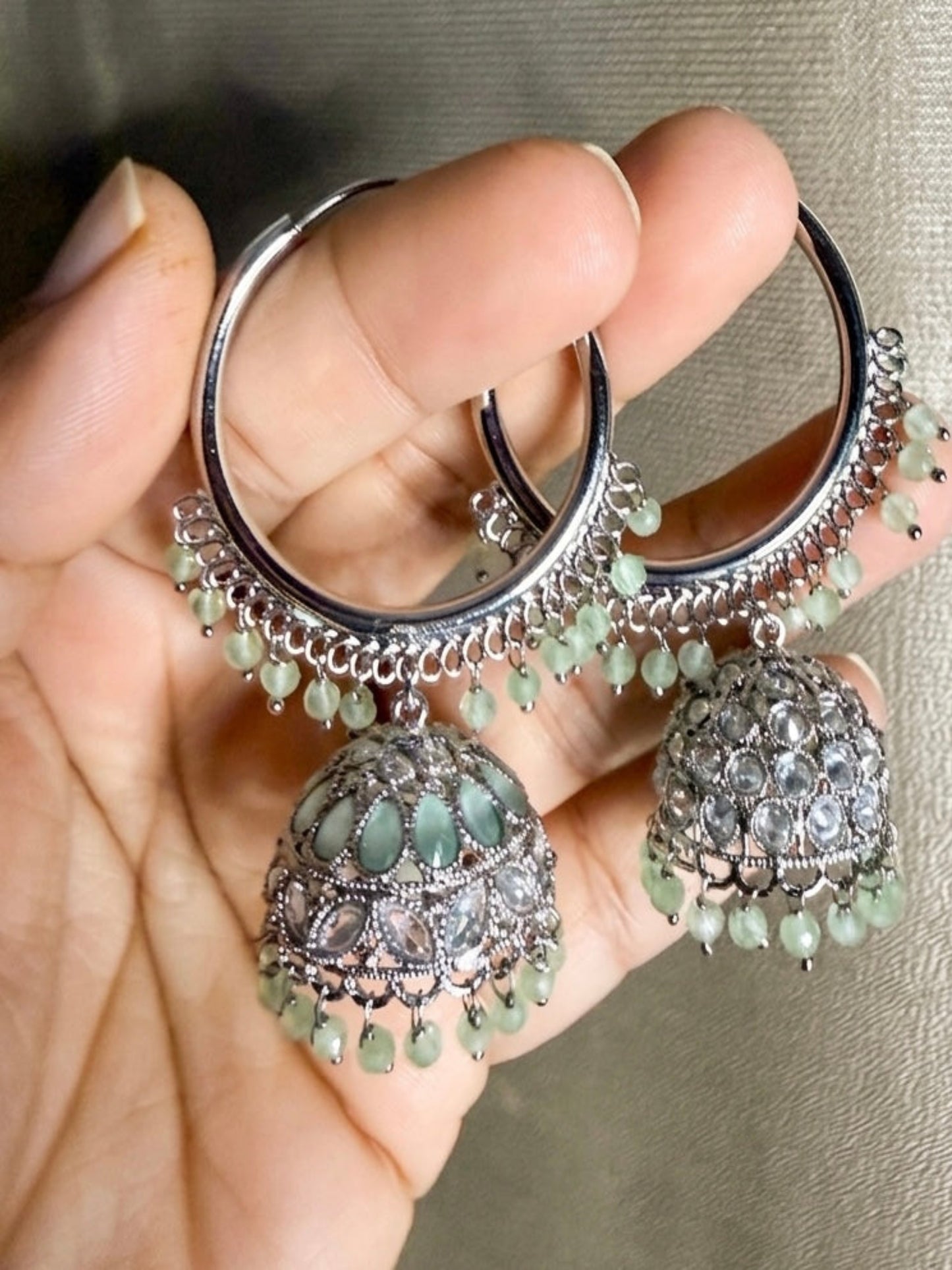 Silver Hoops Jhumka Earings