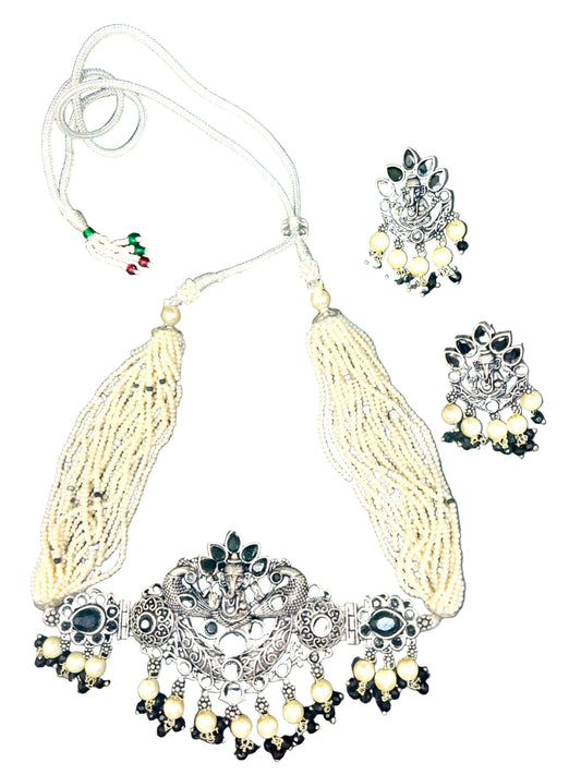 German Silver Pearl Necklace Set