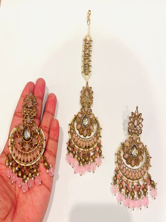 Pink Earrings and Mang Tikka Set