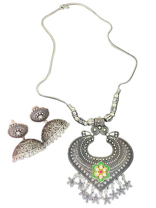 German Silver & Kundan Long Necklace