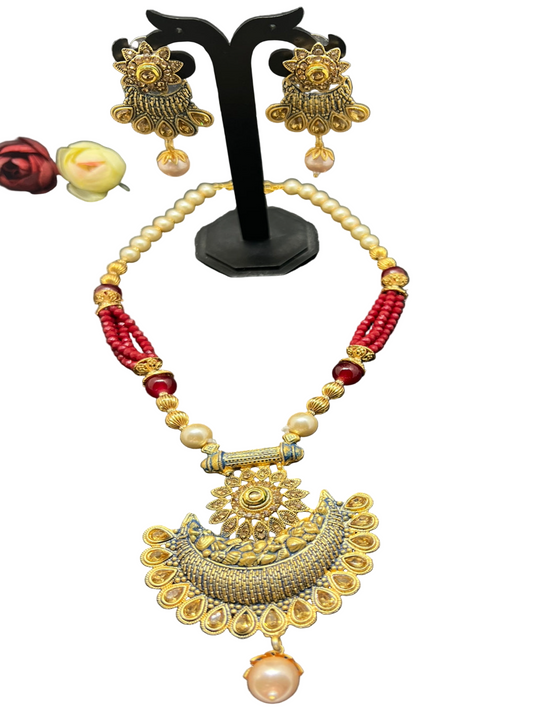 Half Moon theme Meenakari Necklace with earrings
