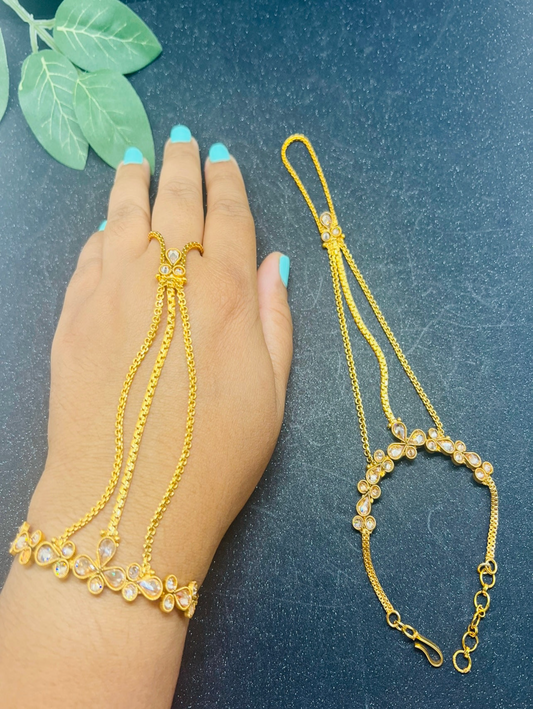 Gold Plated flower theme Haath phool/ Haath Panja