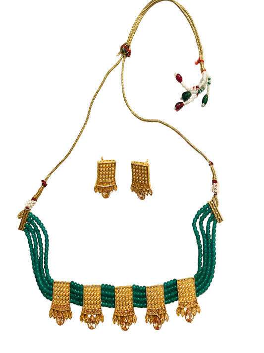 Green Beads Choker/Necklace Set