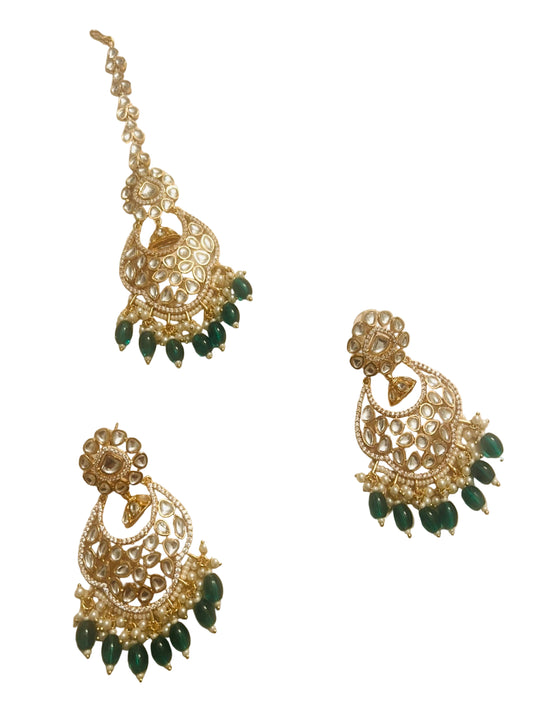 Kundan Earrings and Mang Tikka Set