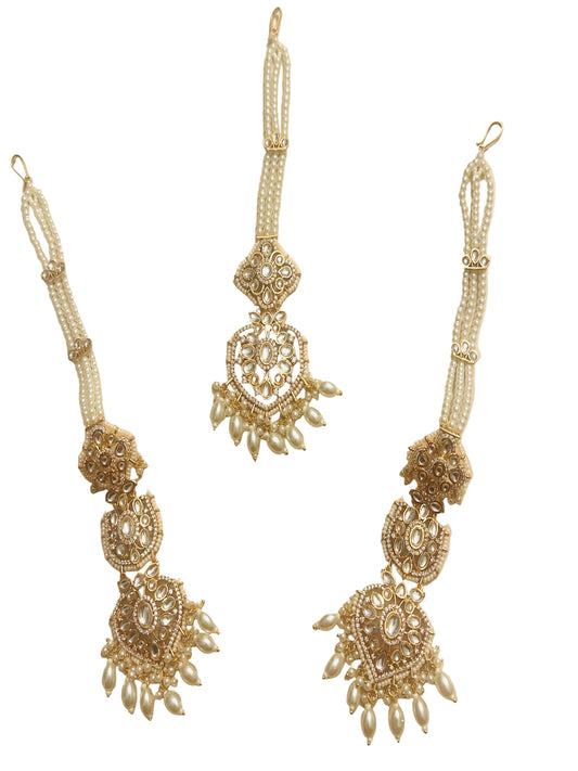 Pearl and Kundan Earrings with Maang Tikka