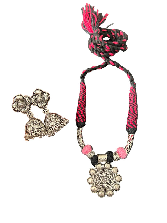 German Silver Choker with Jhumka Earrings.