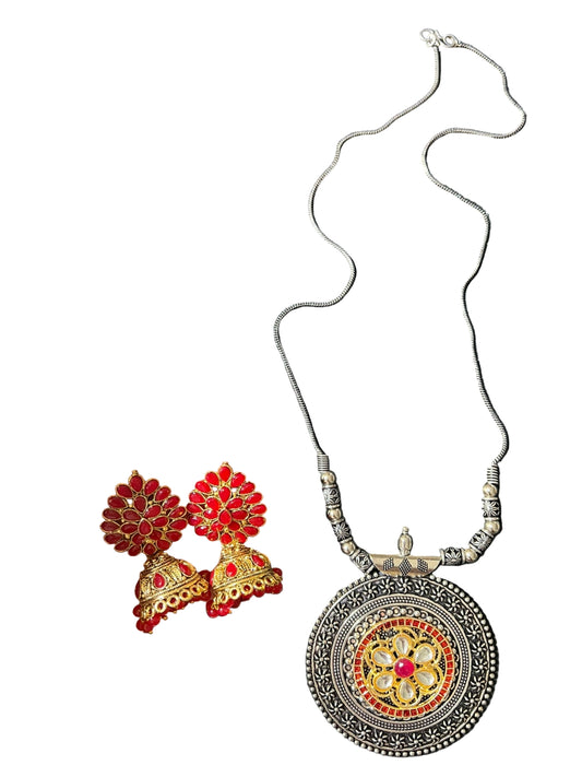 German Silver Pendant Necklace with Jhumka earring