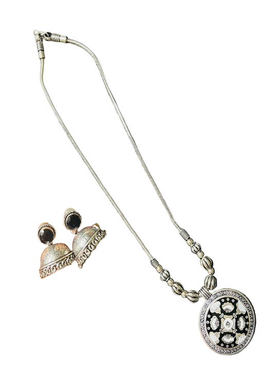 Oxidize Pendant Necklace with Jhumka Earrings.