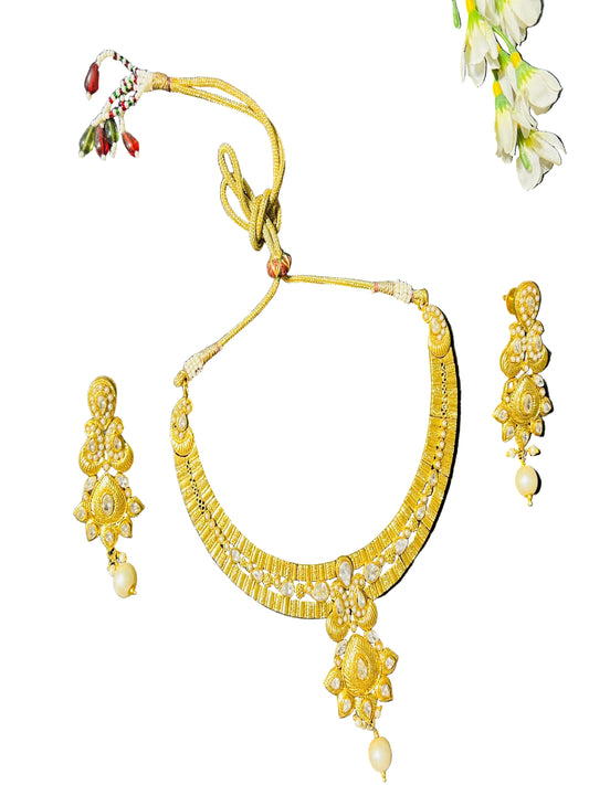 Gold Plated Diamond work Necklace with earrings
