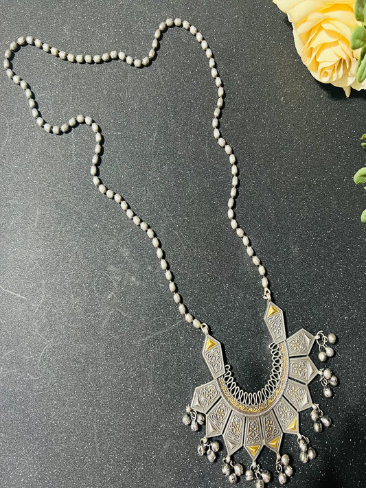 Dual Tone German Silver Long Necklace.