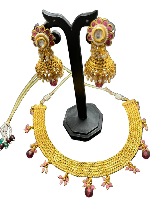 Gold Plated Hasdi Necklace with Jhumka Earrings