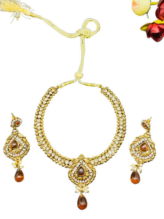 Gold Plated Choker style necklace with earrings.