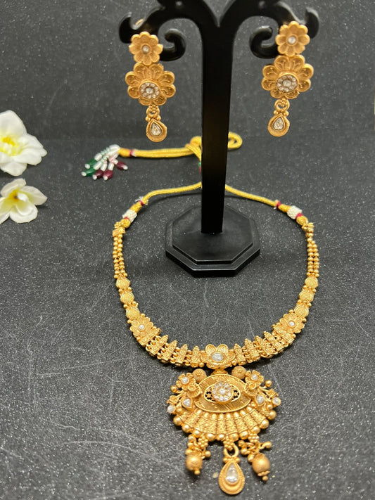 Gold plated Flower theme Necklace with earrings