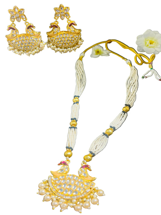 Peacock Theme Long Necklace with earrings.
